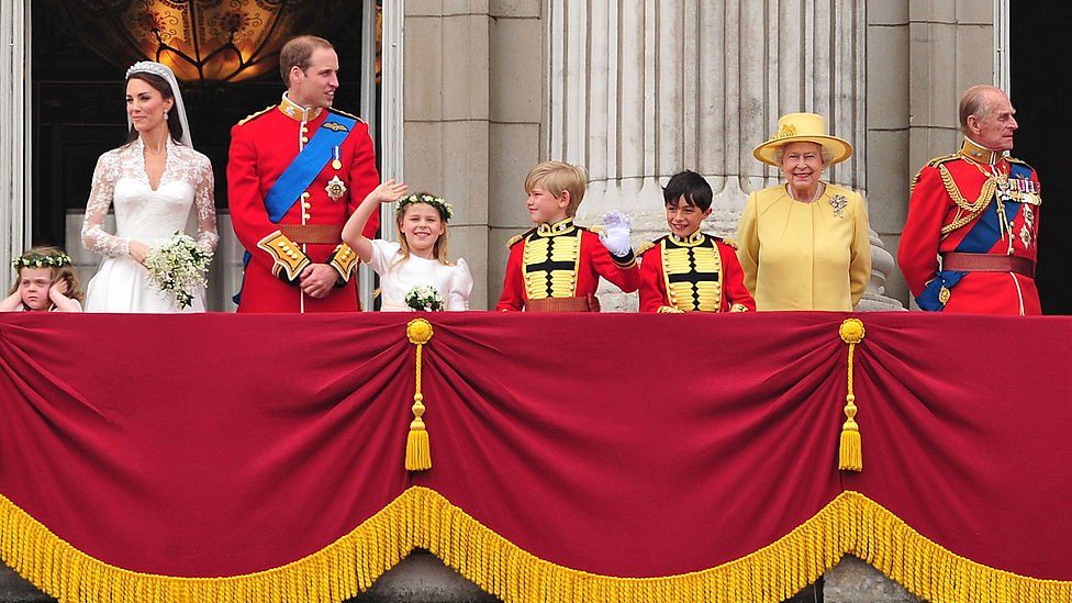 Catherine, Duchess of Cambridge, Prince William, Duke of Cambridge, HRH Queen Elizabeth II and Prince Philip, Duke of Edinburgh on the balcony of Buckingham Palace on April 29, 2011